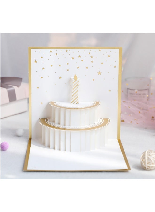 بطاقة عيد ميلاد، بطاقات تهنئة ثلاثية الأبعاد على شكل كعكة عيد ميلاد، بطاقات مصنوعة يدويًا مع مغلف (كعكة عيد ميلاد) - Image 2